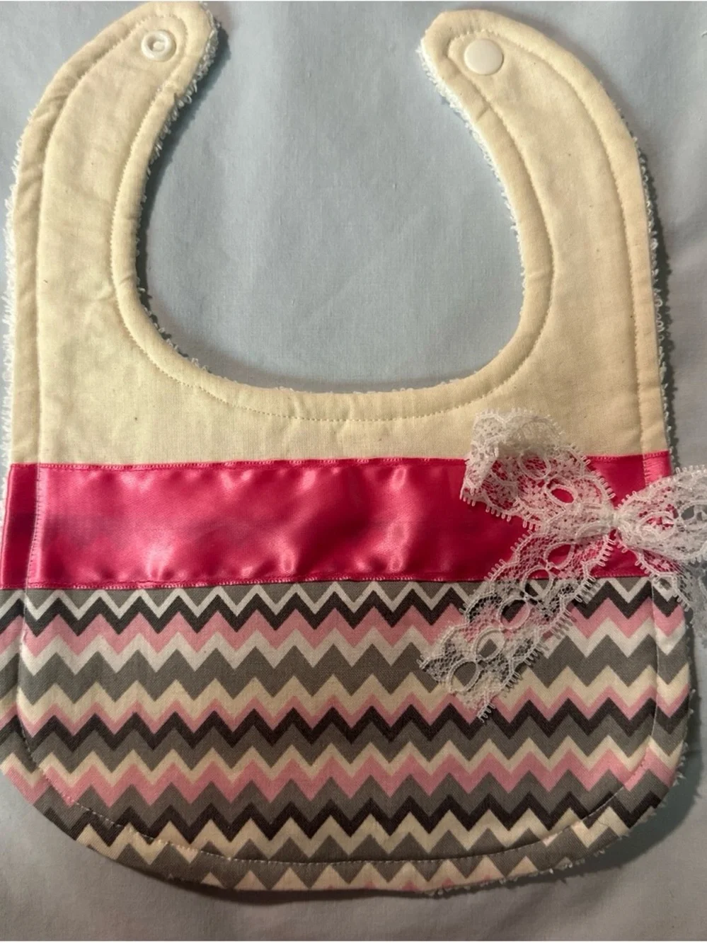 Handmade Gray Chevron bib